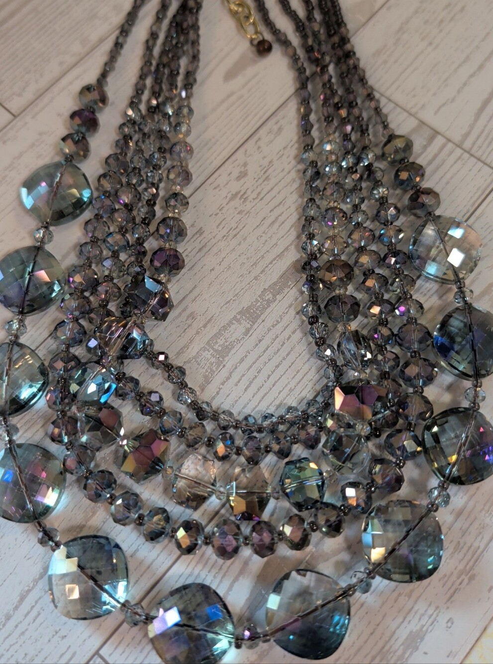 Multi-Strand Iridescent Gray And Purple Aurora Borealis Necklace-AB